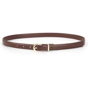 Womens Skinny Leather Belt Thin Faux Leather Waist Belt Gold Silver Buckle Jeans